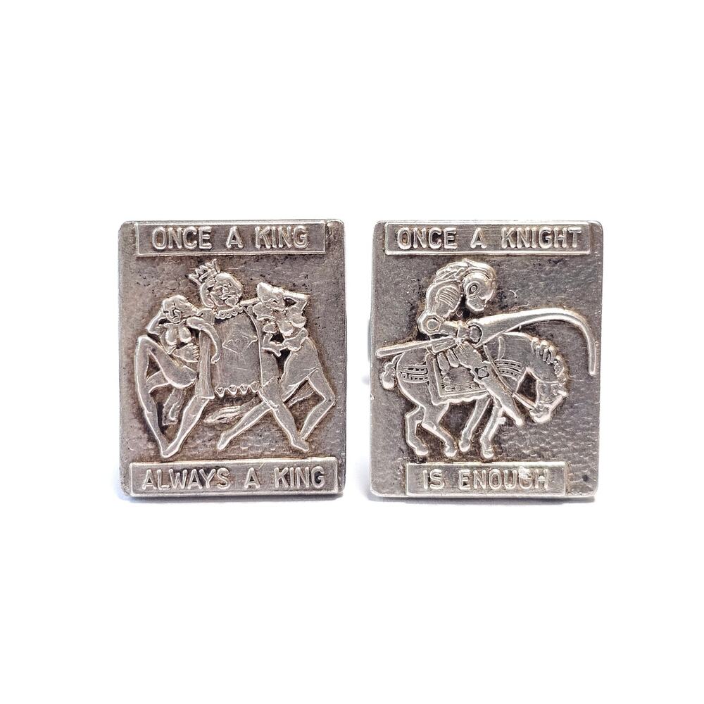 Vintage Sterling Silver "Once A King, Once A Knight" Cufflinks Wayne Sterling